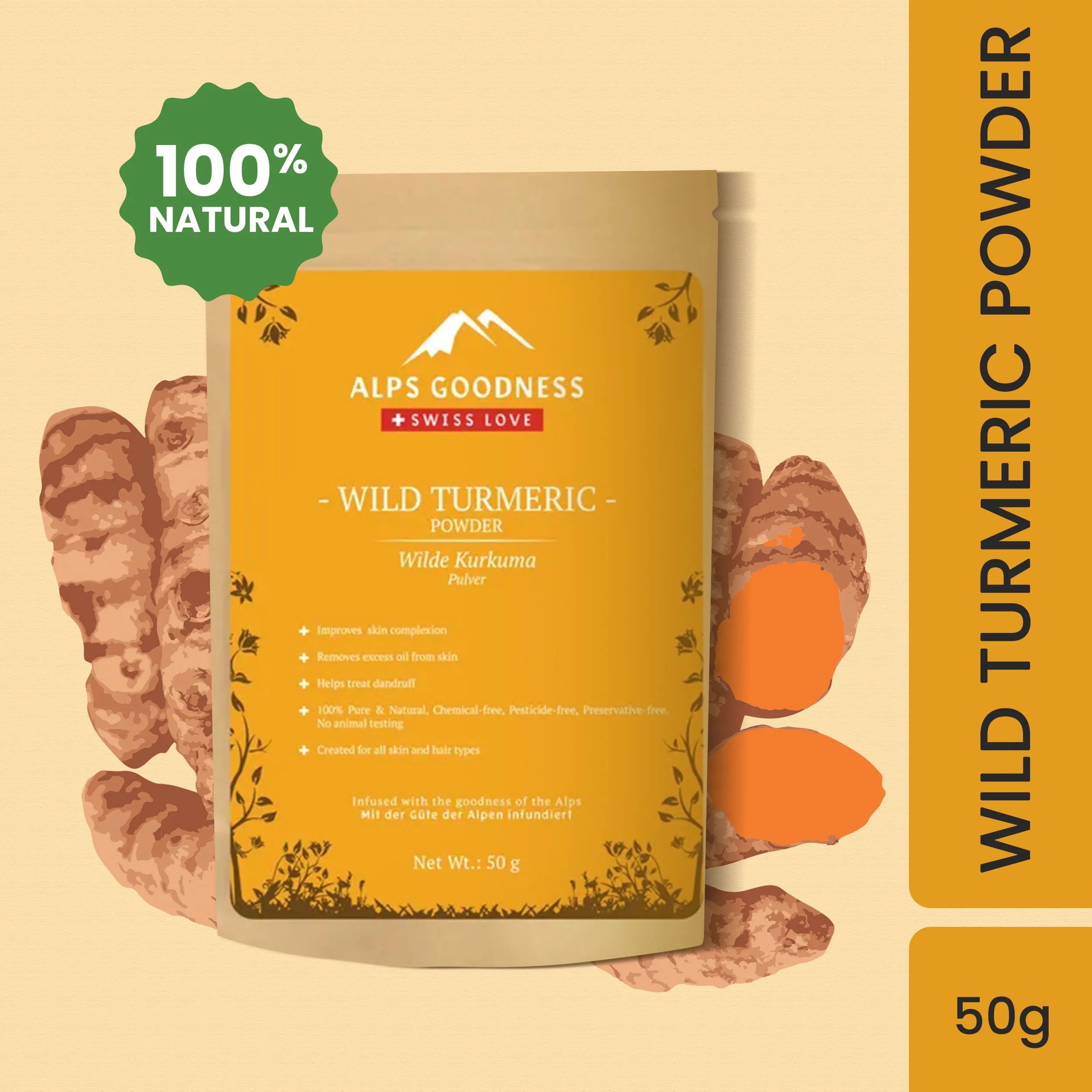 Alps Goodness Powder - Wild Turmeric (50 gm)| Kasturi Haldi Powder| Wild Turmeric powder| 100% Natural Powder | No Chemicals, No Preservatives, No Pesticides | Face Mask for Even Toned Skin | Face Mask for Glow