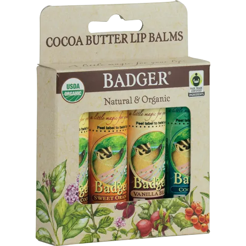 Badger 4 Pack Cocoa Butter Lip Balm Sticks