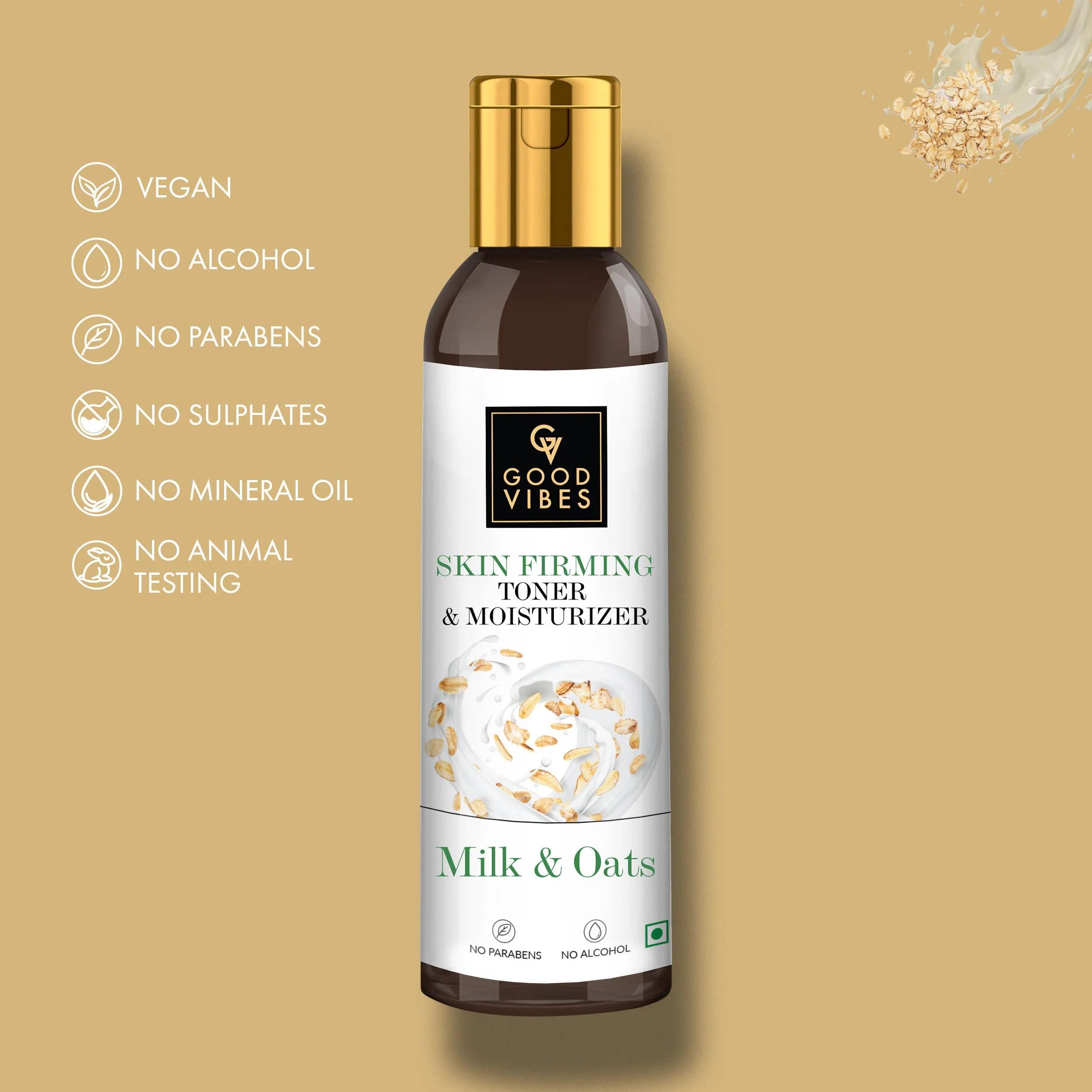 Good Vibes Milk & Oats Skin Firming Toner and Moisturizer | With Sesame Seed Oil, Almond | Hydrating, Nourishing | Vegan, No Alcohol, No Parabens, No Sulphates, No Mineral Oil, No Animal Testing (120 ml)