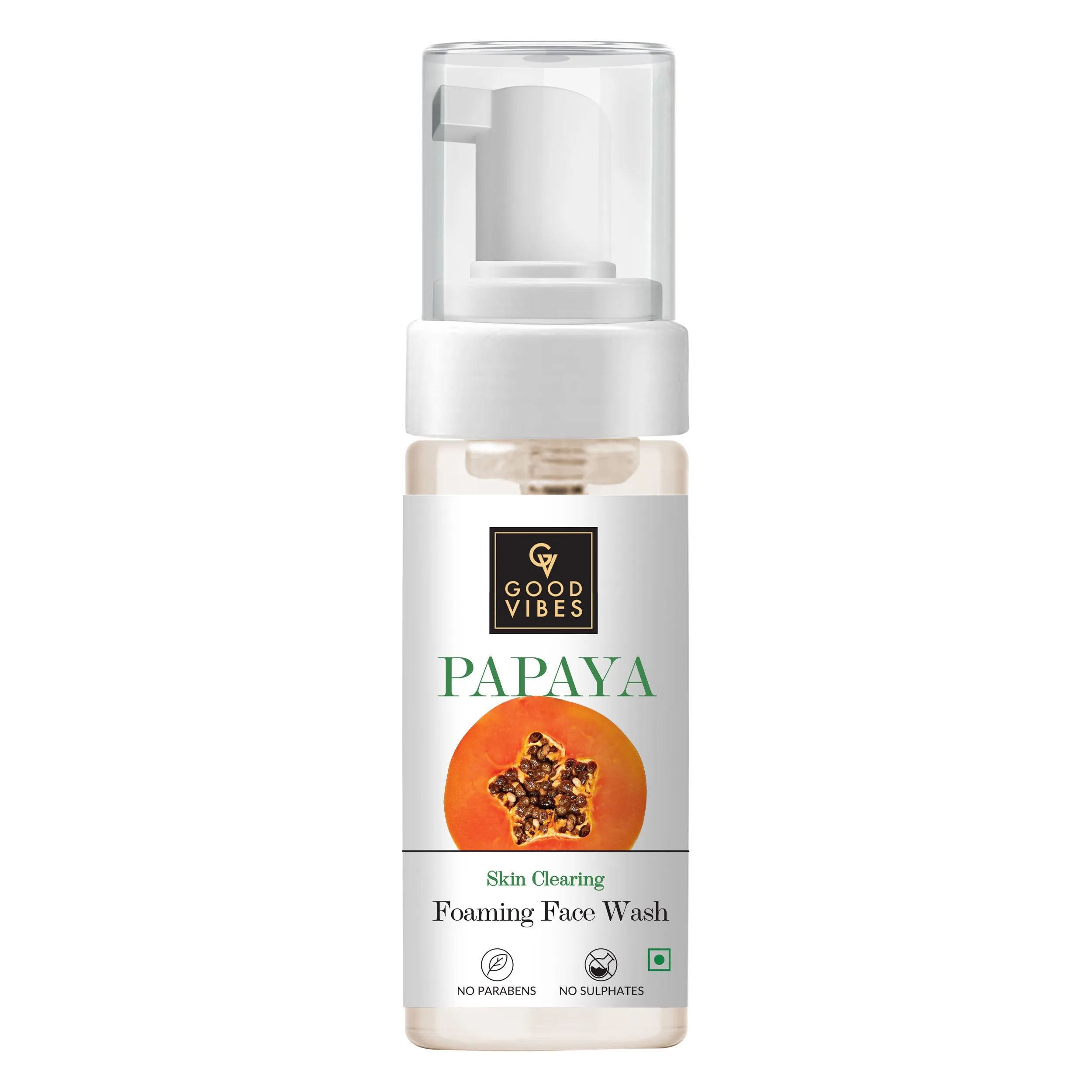 Good Vibes Papaya Skin Clearing Foaming Face Wash | Oil Control, Detoxifying, Nourishing | No Parabens, No Sulphates, No Mineral Oil (150ml)