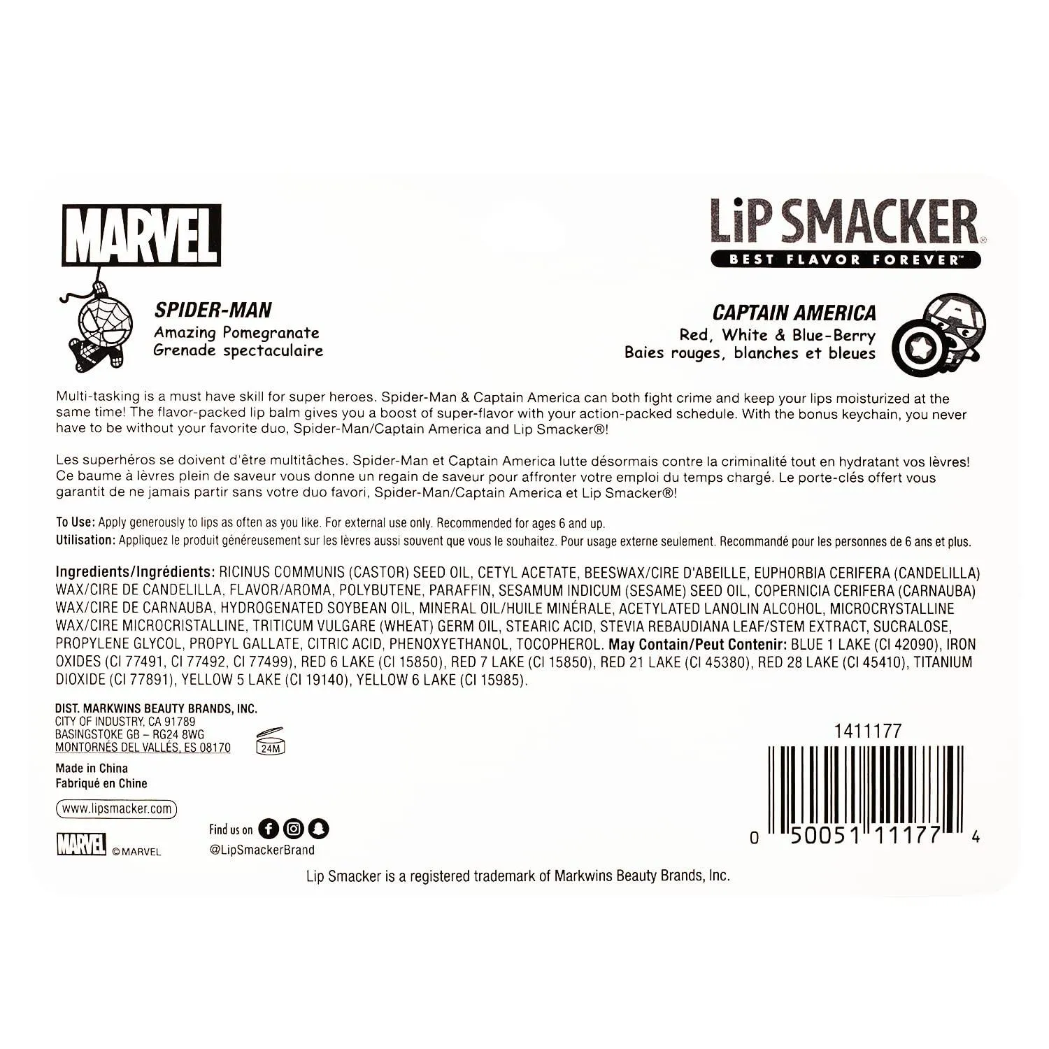 Lip Smacker Marvel Spiderman and Captain America Superhero Flavored Lip Balm Keychains 2 Pack